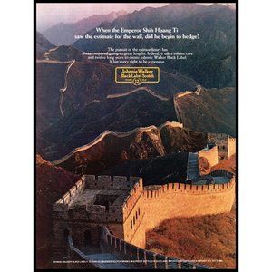 1987 Johnnie Walker Black Label Scotch Vintage Print Ad Great Wall of China Art